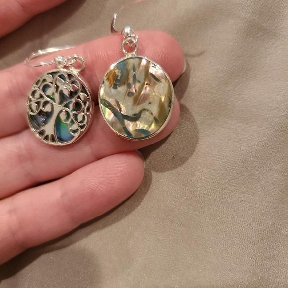 Tree of life abalone shell 925 sterling silver drop earrings - Picture 3 of 4